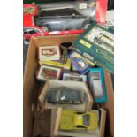 Box of assorted diecast model vehicles, many in original boxes, to include: Corgi Classics, Lledo,