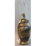 Modern metal baluster table lamp base with brass floral and foliate inlay. (B.P. 21% + VAT)