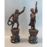 Pair of French spelter figures on ebonised bases, 'Le Sauveteur and 'Au Secours' (2) (B.P. 21% +