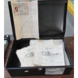 Tin legal document box, containing a collection of paper ephemera relating to Charles Lunas, as well