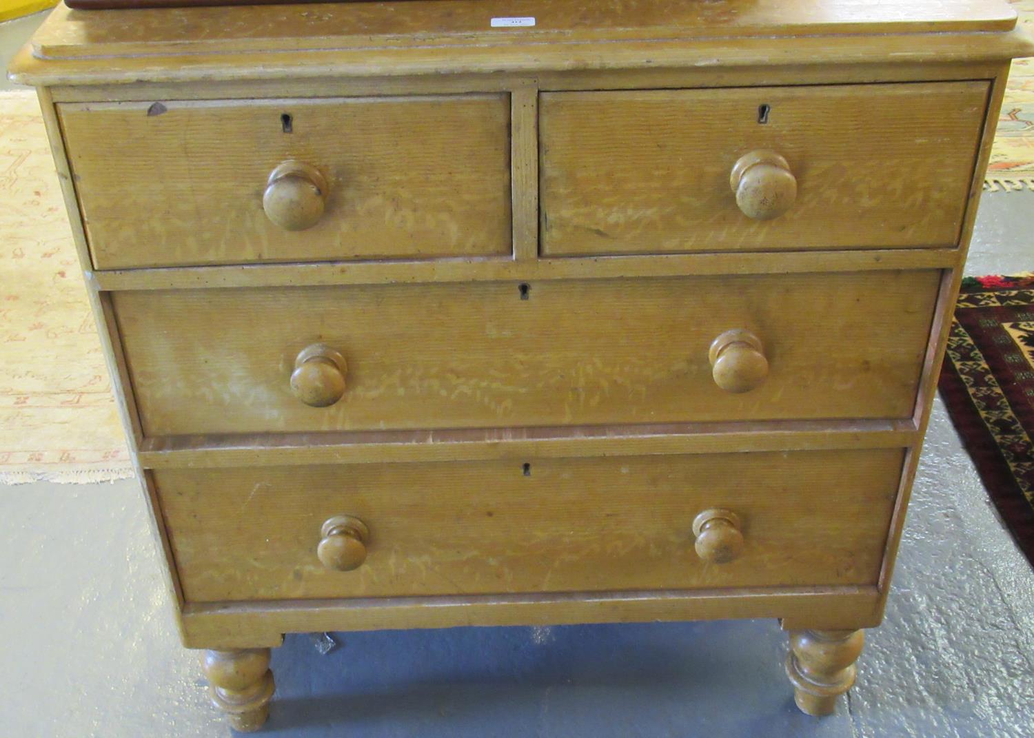 Victorian scumbled pine straight front chest of 2 short and 2 long drawers on baluster turned