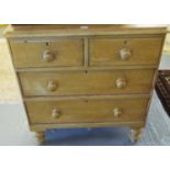 Victorian scumbled pine straight front chest of 2 short and 2 long drawers on baluster turned