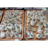 Two trays of miniature Crested Ware to include: donkey, lighthouse, clog, various jugs and vases,