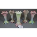 Four Worcester porcelain leaf bud vases, together with another Worcester leaf bud vase. (5) (B.P.