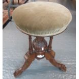 Late Victorian walnut adjustable tripod piano stool. (B.P. 21% + VAT)