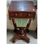 Victorian mahogany single drawer ladies work table on quadraform base. (B.P. 21% + VAT)