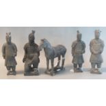 Group of Chinese souvenir warrior and horse figures. Approx 23cm high (5) (B.P. 21% + VAT)