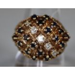 9ct gold diamond and sapphire cluster ring. Ring size Q. Approx weight 8g. (B.P. 21% + VAT)