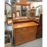 Edwardian satinwood triple mirror back dressing table/chest of drawers. (B.P. 21% + VAT)