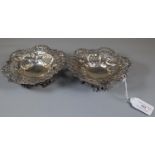 2 similar Art Nouveau design pierced silver bon-bon dishes, London hallmarks, 7.4 troy oz. (B.P. 21%