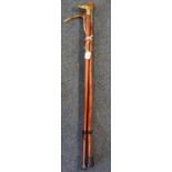 3 walking sticks, 1 with horn handle, 1 with brass dog's head. (B.P. 21% + VAT)