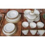 Two Trays of Royal Doulton 'Royal Gold' coffee and dinner ware to include 6 coffee cups and saucers,