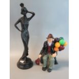 Patinated bronze figure of an Art Deco Lady on circular base. 32cm high approx. Together with a