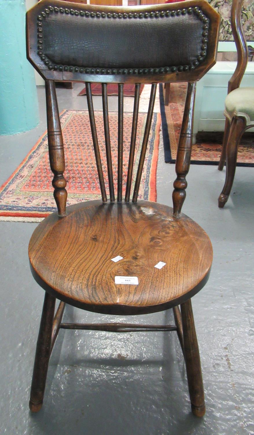 Early 20th century oak and elm chair having moulded circular seat. (B.P. 21% + VAT)