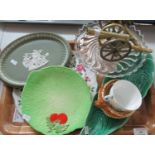 A Shelley 'Wild Flowers' tea cup, Clarice Cliff 'Celtic Harvest' bowl without the lid, Wedgwood leaf