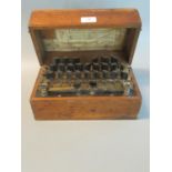 Philip Harris & Co Ltd cased electrical laboratory resistance tester instrument with 2 brass