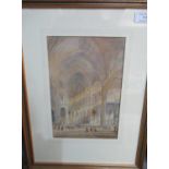 Herbert A Gribble, 'The Church of the Holy Name', Manchester, watercolours. Framed. 26x18cm approx