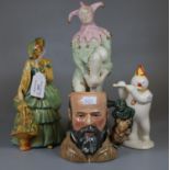 Collection of ceramics to include Crown Devon Sutherland figure, Royal Doulton 'The Jester', Royal