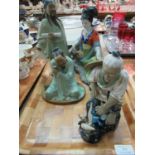 Three modern Chinese immortal pottery mud men, together with another modern Oriental figure of a