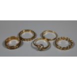 Five 9ct gold rings. Approx weight 7.9g. (B.P. 21% + VAT)