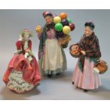 3 Royal Doulton bone china figurines to include, 'Top O' The Hill', 'The Orange Lady' and 'Biddy
