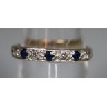 9ct gold diamond and sapphire half hoop eternity ring. 1.6g approx size L. (B.P. 21% + VAT)