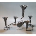 Art Nouveau silver plated 5 section table epergne with organic decoration, by Mappin and Web. (B.