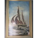 W H Stockman, study of a fishing boat under full sail, signed, oils on board. 76x45cm approx.