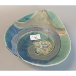 Contemporary Art Pottery green and blue abstract bowl handmade by Sheila Jones (B.P. 21% + VAT)