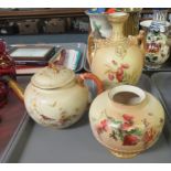 Three pieces of Royal Worcester porcelain: two handled urn decorated with wild poppies, ears of corn