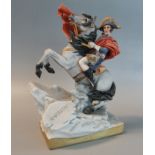 Capodimonte porcelain figure group of Napoleon on rearing horse and naturalistic base. Limited