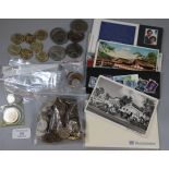 Bag of assorted British coins and postcards, various including crowns etc. (B.P. 21% + VAT)