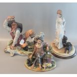 Three Capodimonte porcelain figures, to include 'Tramp on a bench', 'Drunk Cavalier' and '