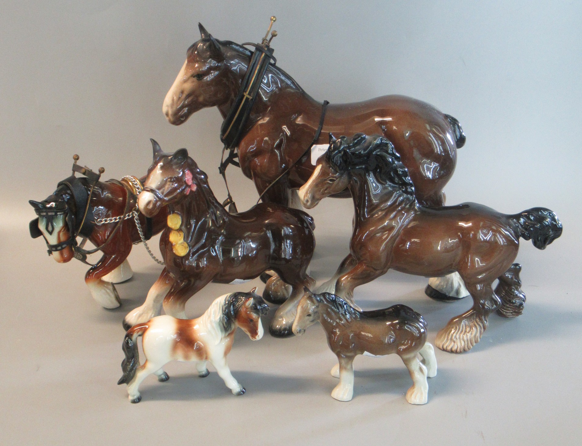 Collection of ceramic horses to include Beswick shire horse, West German pony etc (6) (B.P. 21% +
