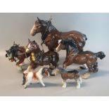 Collection of ceramic horses to include Beswick shire horse, West German pony etc (6) (B.P. 21% +