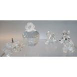 3 items of Swarovski Crystal to include, Swan and fox, floral dressing table jar and cover and a