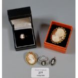 Collection of assorted cameo brooches and a cameo ring. (B.P. 21% + VAT)