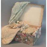 Box comprising an assortment of vintage lace, table ware etc. (B.P. 21% + VAT)