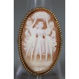 9ct gold boat shaped cameo dress ring decorated with study 'The Three Graces'. 5.8g approx size