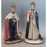 2 Capodimonte figures, 'Prince Charles' and 'Queen Elizabeth II', both by B Merli, 38cm approx high.
