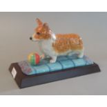 Royal Doulton china study of a corgi dog - from working dog collection - on wooden base (B.P.