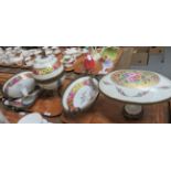 Five large centrepieces of Limoges ornamental porcelain, decorated with hand-painted flowers on a