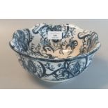 Modern stoneware crackle glaze blue and white foliate bowl (B.P. 21% + VAT)