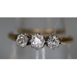 18ct gold diamond 3 stone dress ring. 2.7g approx size M. (B.P. 21% + VAT)