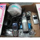 Small box of electronic items, mobile phones, calculator, channel changer etc. (B.P. 21% + VAT)