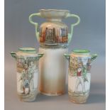 Late 19th early 20th century Royal Doulton 'Dickens Ware' two handled vase set, to include 'Cap'n