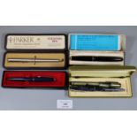 Collection of vintage Parker pens in original boxes together with a Swain 14ct gold nibbed pen (
