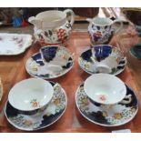 Tray of 19th century Gaudy Welsh to include: 4 tea cups with dish saucers and 2 jugs, one has had