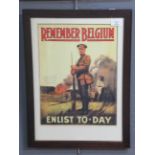 Reproduction WWI style enlistment poster Remember Belgium 'Enlist Today', published by the