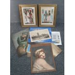 A group of assorted unframed prints, together with two framed Egyptian studies.